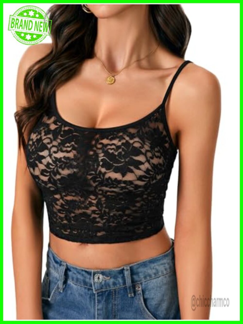Floral Lace Sheer Cami Sleeveless Spaghetti Strap Crop Top